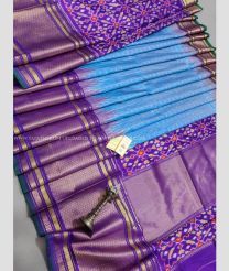 Blue and Purple color pochampally ikkat pure silk handloom saree with handmade designer bone checks and ikkat handmade jaquard border -PIKP0021385