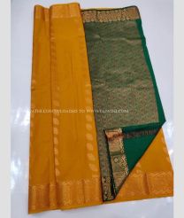 Mustard Yellow and Dark Green color soft silk kanchipuram sarees with zari border saree design -KASS0000117