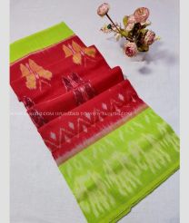 Parrot Green and Red color pochampally Ikkat cotton handloom saree with special marthas pattern saree design -PIKT0000313
