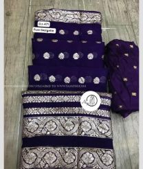 Purple Blue and Silver color Georgette sarees with lurex zari weaving border with single jaipur dyeing design -GEOS0023979