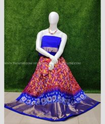 Pink and Royal BLue color Ikkat Lehengas with all over pochampally design saree -IKPL0000135