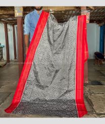 Grey and Red color pochampally ikkat pure silk handloom saree with pochampally ikkat design -PIKP0036212