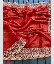 Red color Chiffon sarees with all over siroski diamond work with cutwork border design -CHIF0001837