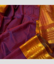 Magenta and Orange color gadwal cotton handloom saree with plain with kuthu interlock woven system design -GAWT0000106