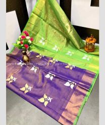 Purple Blue and Parrot Green color Uppada Tissue handloom saree with printed design -UPPI0000447