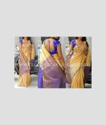 Cream and Purple color Uppada Tissue handloom saree with plain border design -UPPI0001777