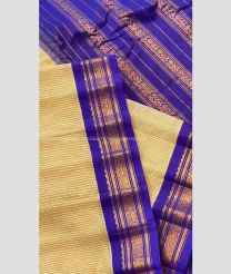 Cream and Royal Blue color gadwal cotton handloom saree with small border saree design -GAWT0000044