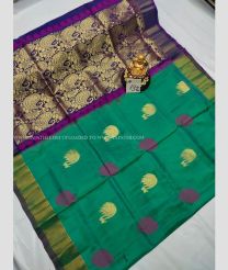 Purple and Medium Teal color Uppada Soft Silk handloom saree with all over big buties design -UPSF0002927