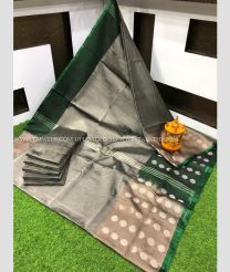 Grey and Forest Fall Green color Uppada Tissue handloom saree with plain with mla buties design -UPPI0001620