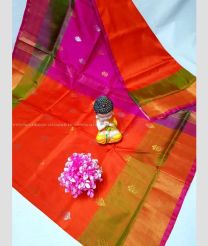 Orange and Pink color uppada pattu handloom saree with all over bb buties design -UPDP0020793