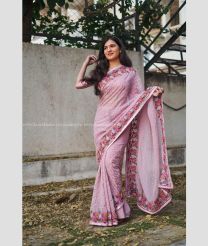 Pink color Georgette sarees with flower bordered saree design -GEOS0004775