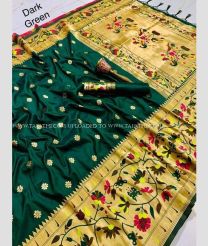 Pine Green and Golden Yellow color paithani sarees with pure zari brocket design  and minakari border -PTNS0004632