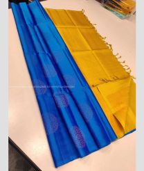 Blue and Yellow color kanchi pattu handloom saree with all over trendy pattern big buties design -KANP0013457