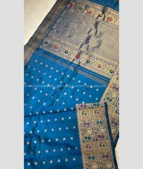Windows Blue and Golden color gadwal pattu handloom saree with all over dual buties with turning border design -GDWP0001319