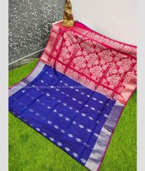 Red and Navy Blue color Uppada Soft Silk handloom saree with all over silver buties design -UPSF0003694