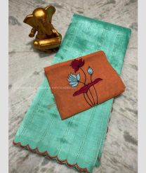 Turquoise and Lite Brown color mangalagiri pattu sarees with all over lines work design -MAGP0026624
