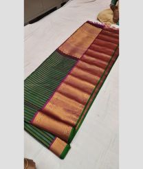 Pine Green and Copper color gadwal pattu handloom saree with temple and kuthu border design -GDWP0001756