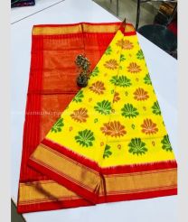 Red and Yellow color pochampally ikkat pure silk handloom saree with pochampally ikkat design -PIKP0036124