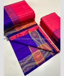 Pink and Purple Blue color Tripura Silk handloom saree with plain and thread woven lines with pochampally border design -TRPP0008021