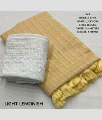 Lite Lemon Yellow and Cream color Chiffon sarees with wrinkle style woven checks design -CHIF0001895