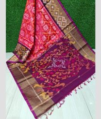 Pink and Plum Purple color Ikkat sico handloom saree with ikkat design -IKSS0000395