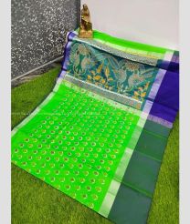 Parrot Green and Teal color Uppada Soft Silk handloom saree with all over printed design -UPSF0004165