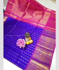Royal Blue and Pink color kuppadam pattu handloom saree with all over buties with kanchi border design -KUPP0096724