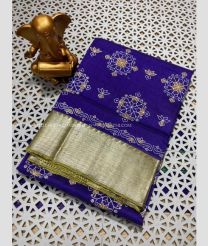 Navy Blue and Fern Green color mangalagiri pattu handloom saree with all over screen printed with 150k jari border design -MAGP0026056