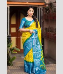 Yellow and Blue Ivy color silk sarees with all over bandez printed design -SILK0017762