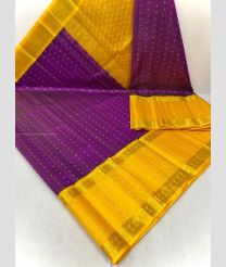 Purple and Mango Yellow color kuppadam pattu handloom saree with all over jari checks and buties with kuppadam kanchi border design -KUPP0097090