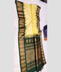 Lemon Yellow and Black color gadwal sico handloom saree with temple  border saree design -GAWI0000278