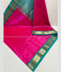 Pink and Teal color kuppadam pattu handloom saree with allover saree specially weaved on both sides kuppadam kanchi boarder design -KUPP0070297