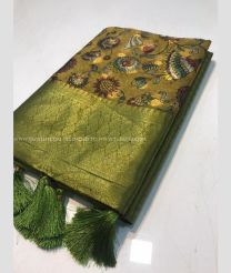 Mehendi Green and Olive color Kora handloom saree with all over 3d digital print design -KORS0000061