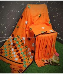 Orange and Chocolate color linen sarees with all over embroidery design -LINS0003094