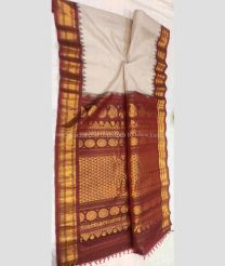 Cream and Maroon color gadwal sico handloom saree with temple  border saree design -GAWI0000319
