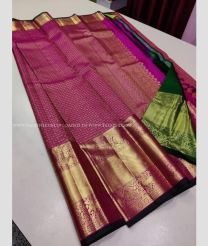 Pink and Dark Green color kanchi pattu handloom saree with zari border saree design -KANP0006572