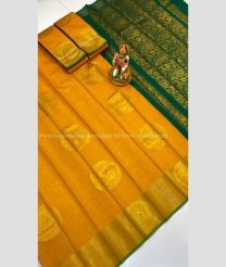 Orange and Pine Green color Chenderi silk handloom saree with all over peacock buties design -CNDP0015740