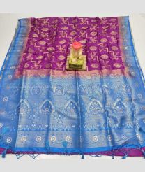Purple and Blue color Kora handloom saree with all over buties design -KORS0000077