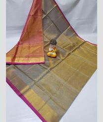 Copper and Grey color Uppada Tissue handloom saree with plain saree design -UPPI0000421