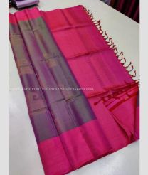 Brown and Pink color kanchi pattu handloom saree with zari design -KANP0007746