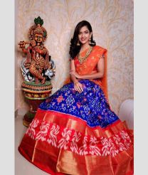 Royal Blue and Red color Ikkat Lehengas with all over pochamally design -IKPL0000016
