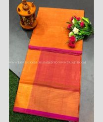 Orange and Pink color Uppada Tissue handloom saree with plain with big border design -UPPI0001270