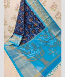 Navy BLue and Aqua Blue color Ikkat sico handloom saree with all over pochampally design saree -IKSS0000283