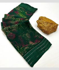 Pine Green and Golden Brown color Georgette sarees with all over chiffon with woven border design -GEOS0023992