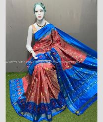 Dark Maroon and Blue color pochampally ikkat pure silk handloom saree with pochampalli ikkat design saree -PIKP0016968