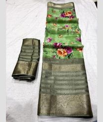 Green and Fern Green color silk sarees with all over floral printed with heavy jacquard 9 inch border design -SILK0017418