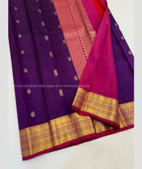 Purple and Pink color kanchi pattu handloom saree with all over buties design -KANP0013503