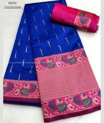 Blue and Pink color Kora handloom saree with thread weaving with contrast peacock weaving border design -KORS0000087