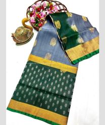 Grey and Pine Green color uppada pattu sarees with all over nakshtra buttas design -UPDP0022078