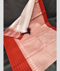 Tomato Red and Copper color Uppada Cotton handloom saree with all over checks with temple and checks border design -UPAT0004739